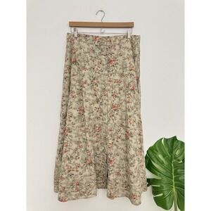 Vintage Ralph Lauren Button Front Maxi Skirt Cottage Rose Romantic Country